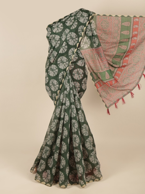 

Pothys Green Geometric Printed Cotton Blend Saree