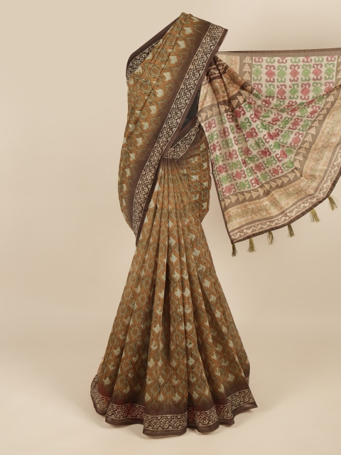 

Pothys Mustard & Coffee Brown Ethnic Motifs Saree