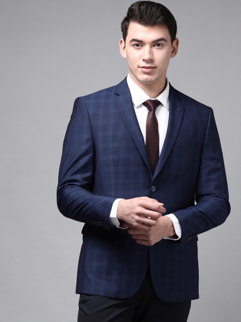 

Van Heusen Men Blue Checked Single-Breasted Slim Fit Formal Blazer