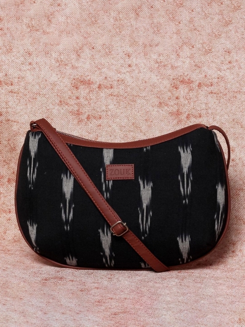 

ZOUK Black Ethnic Motifs Structured Sling Bag