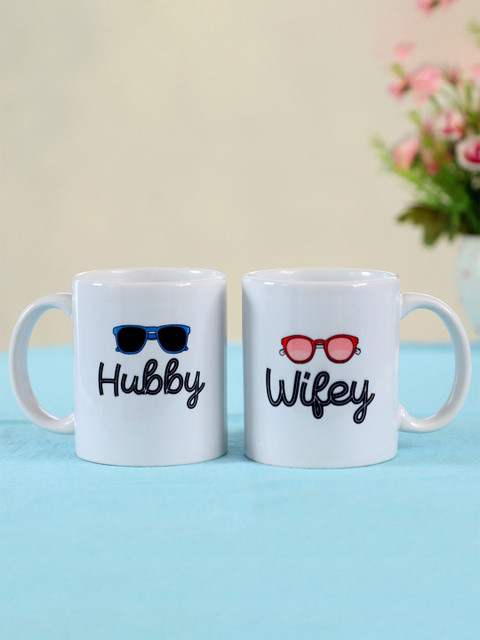 

Ferns N Petals Multicolor Husband Wife Ceramic Matte Mug, White
