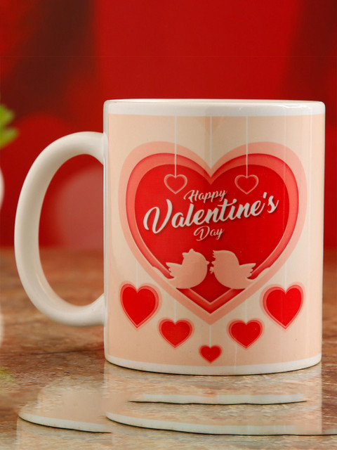 

Ferns N Petals White & Peach-Coloured Happy Valentine Day Printed Ceramic Glossy Mug
