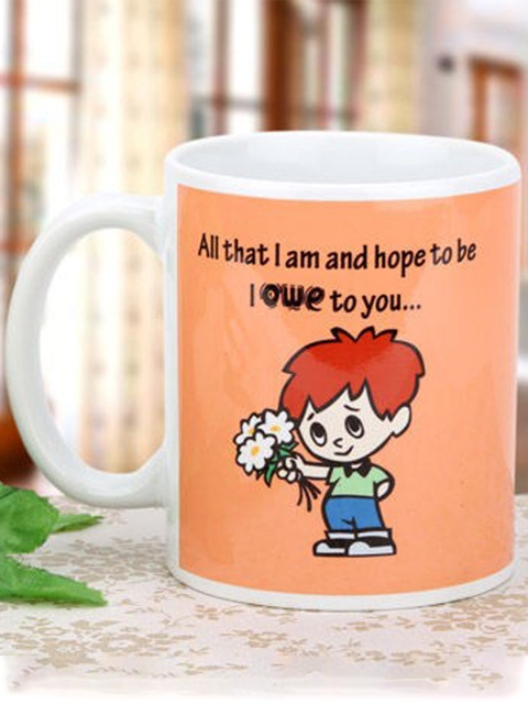 

Ferns N Petals White & Orange Printed Ceramic Glossy Mug