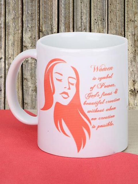

Ferns N Petals White & Orange Elegance Of Womanhood Printed Ceramic Glossy Mugs