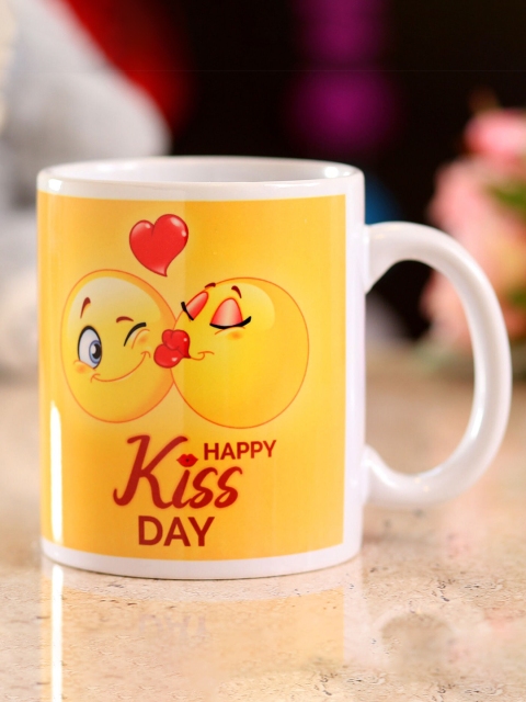 

Ferns N Petals Yellow & White Kiss Day Printed Ceramic Matte Mugs