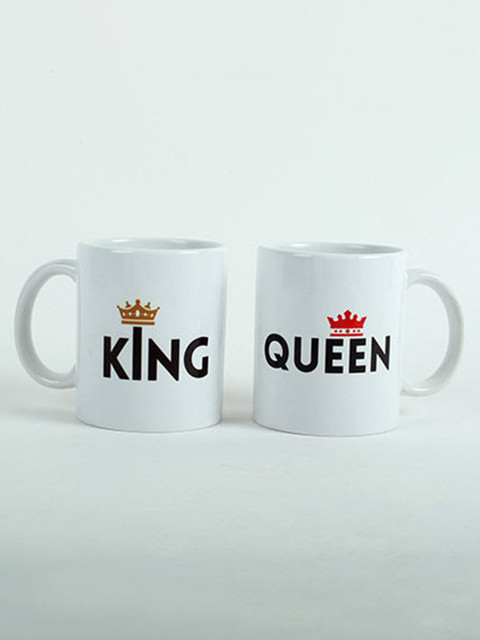 

Ferns N Petals Multicolor King Queen Printed Ceramic Glossy Mug, White