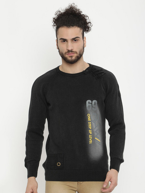 

V2 Value & Variety Men Black & Grey Printed Cotton Sweatshirt