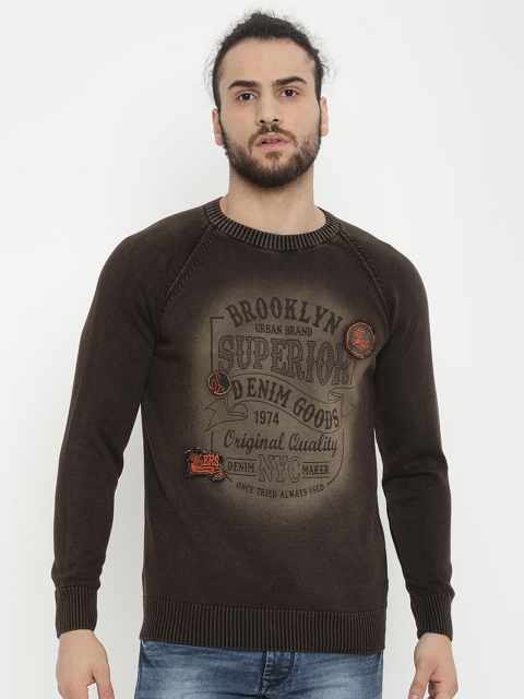 

V2 Value & Variety Men Brown Printed Raglan Sleeves Cotton Sweatshirt