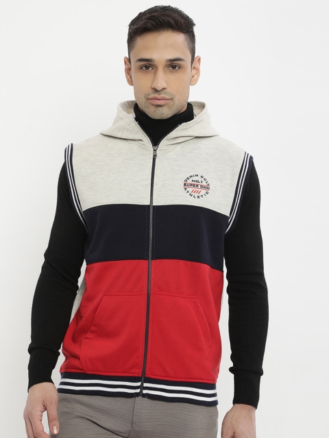 

V2 Value & Variety Men Grey Colourblocked Hooded Sweatshirt