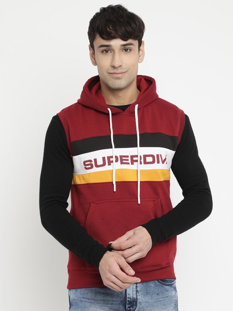 

V2 Value & Variety Men Maroon Colourblocked Hooded Sweatshirt