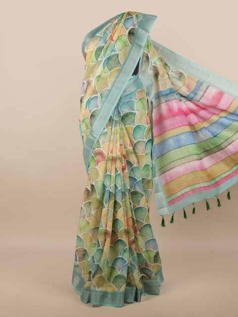 

Pothys Multicolour Zari Linen Blend Saree, Blue