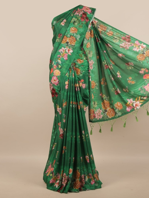 

Pothys Green & Pink Floral Pure Crepe Saree