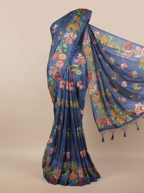 

Pothys Blue & Pink Floral Pure Crepe Saree