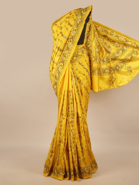 

Pothys Yellow & Brown Ethnic Motifs Jute Silk Saree