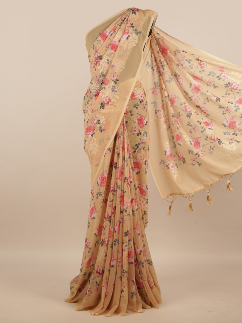 

Pothys Beige & Multicoloured Floral Printed Linen Blend Saree