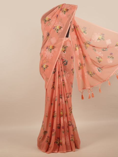 

Pothys Orange & Green Floral Printed Linen Blend Saree
