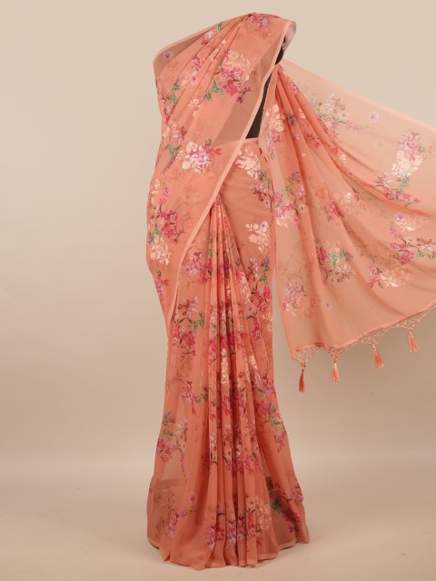 

Pothys Orange & Pink Floral Linen Blend Saree