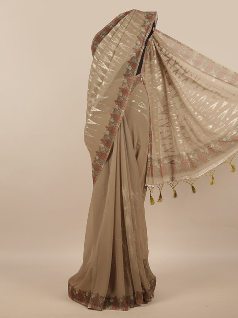

Pothys Beige & Brown Woven Design Linen Blend Saree