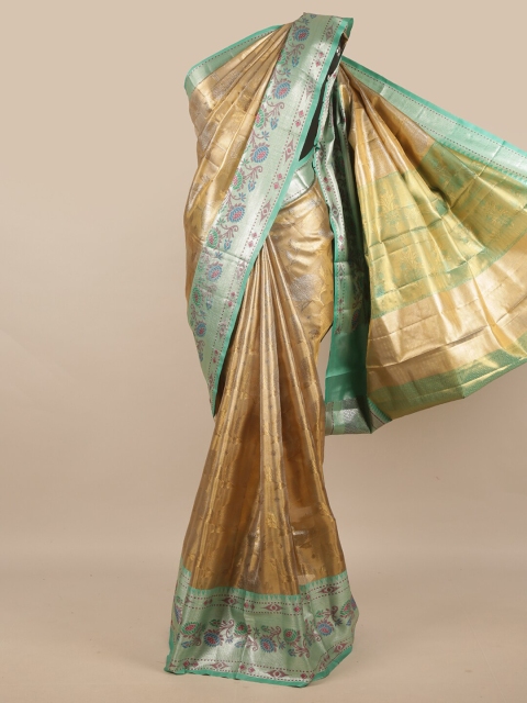 

Pothys Gold-Coloured & Green Floral Zari Tissue Saree