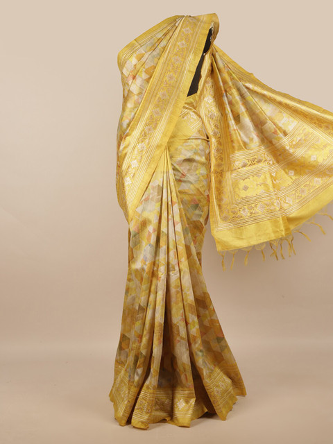 

Pothys Mustard & Beige Jute Silk Saree