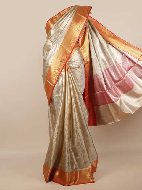 

Pothys Silver-Toned & Red Woven Design Tissue Saree