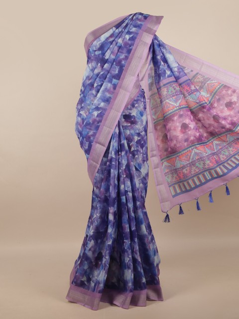 

Pothys Blue Abstract Printed Linen Blend Saree