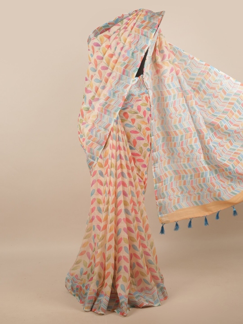 

Pothys Orange & Pink Floral Linen Blend Saree