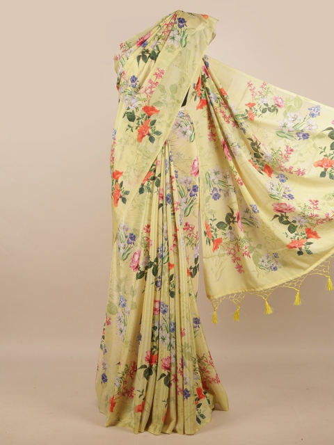 

Pothys Yellow & Orange Floral Linen Blend Saree