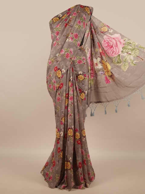 

Pothys Grey & Pink Floral Linen Blend Saree