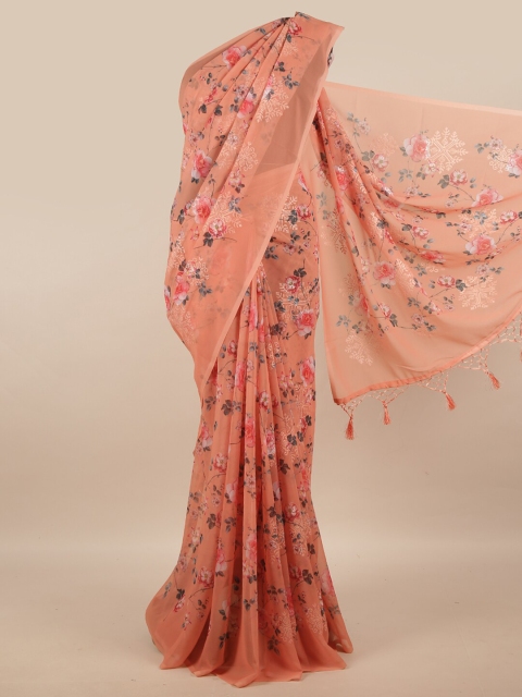 

Pothys Orange & Grey Ethnic Motifs Embroidered Linen Blend Saree