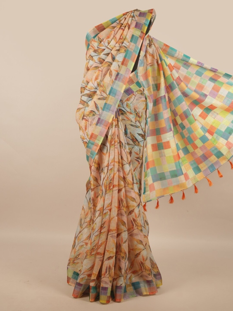 

Pothys Multicolour Floral Linen Blend Saree, Beige