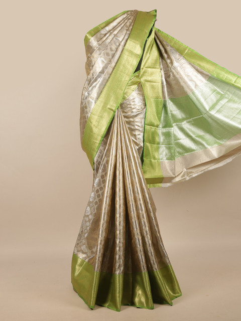 

Pothys Silver-Toned & Green Woven Design Tissue Saree