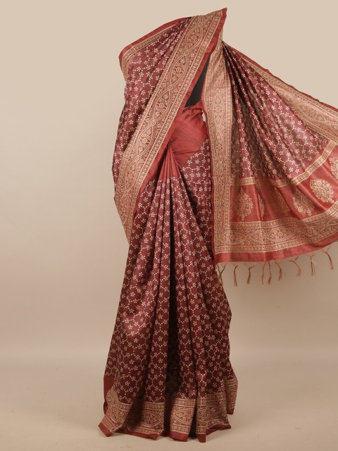 

Pothys Maroon & Gold-Toned Bandhani Jute Silk Saree