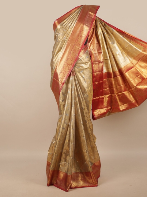 

Pothys Gold-Toned & Red Woven Design Zari Tissue Saree