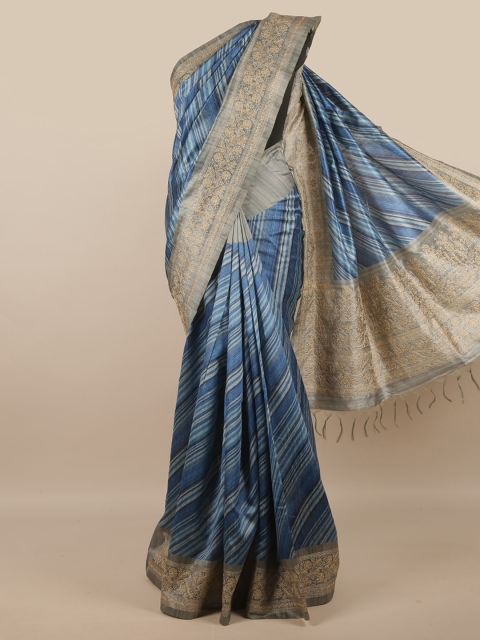 

Pothys Blue & Grey Striped Jute Silk Saree