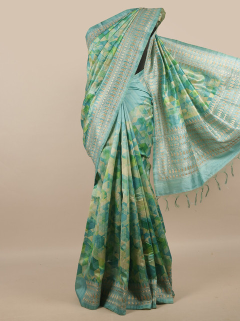 

Pothys Multicolour Art Dupuion Silk Saree, Green