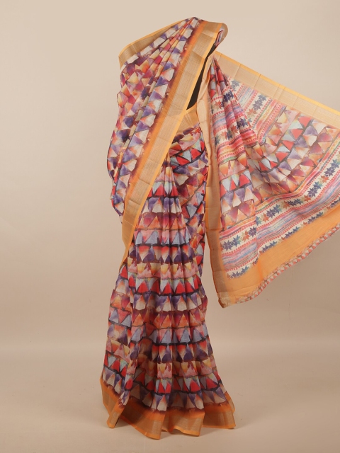 

Pothys Multicolour Zari Linen Blend Saree, Orange