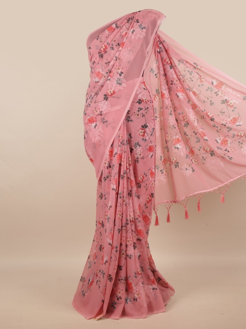 

Pothys Pink & Grey Floral Linen Blend Saree