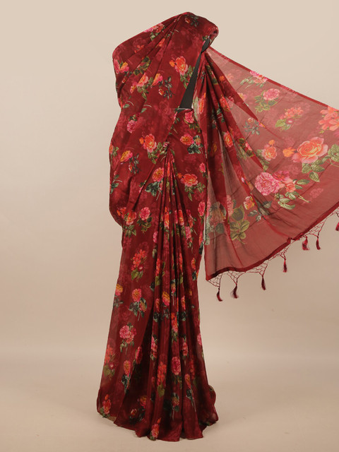 

Pothys Maroon & Green Floral Linen Blend Saree