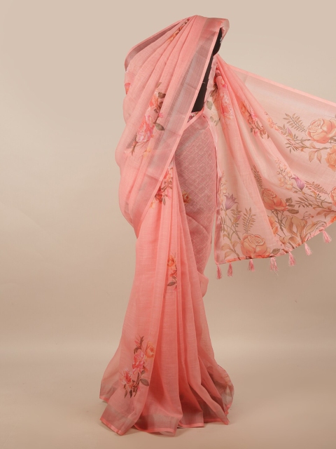 

Pothys Pink Floral Printed Linen Blend Saree