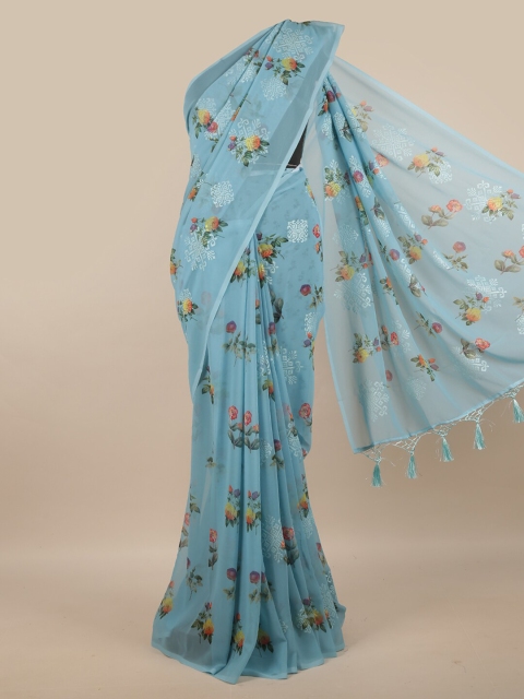 

Pothys Blue & Green Floral Pure Crepe Saree