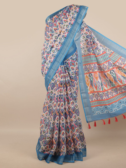 

Pothys Blue & Cream-Coloured Zari Linen Blend Saree