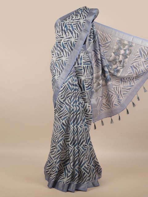 

Pothys Grey & White Zari Linen Blend Saree