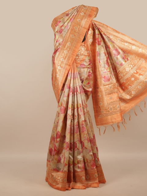 

Pothys Orange & Pink Zari Jute Silk Saree