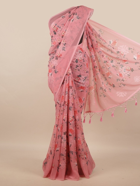 

Pothys Pink & Grey Floral Linen Blend Saree