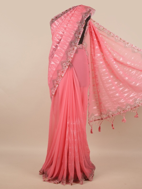 

Pothys Pink Printed Linen Blend Saree