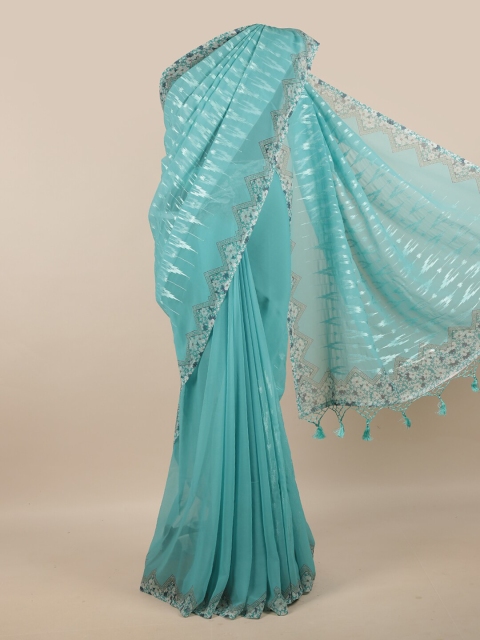 

Pothys Blue & Grey Zari Linen Blend Saree