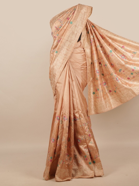 

Pothys Peach-Coloured & Pink Floral Jute Silk Saree