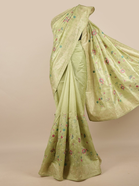 

Pothys Green & Gold-Coloured Floral Embroidered Jute Silk Saree