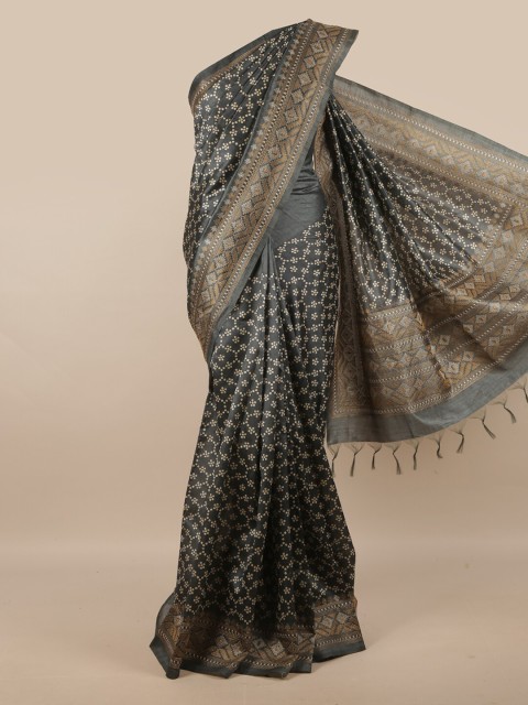 

Pothys Grey & Off White Ethnic Motifs Embroidered Jute Silk Saree